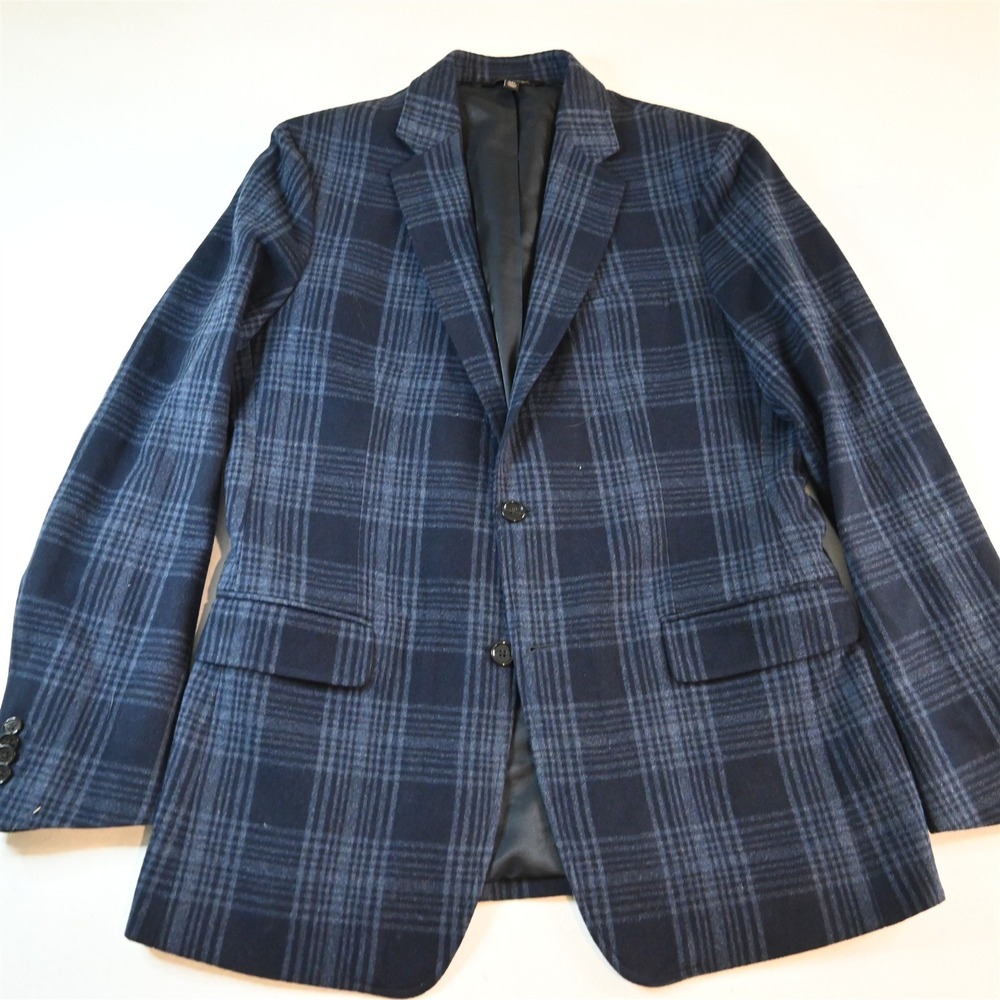 Banana Republic 42L Blue Plaid Emmeci Wool Flannel 876599 Slim Blazer Sport Coat